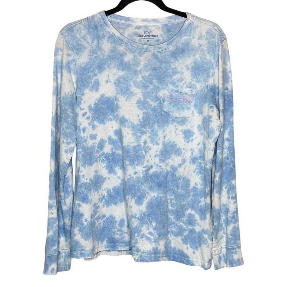 Vineyard Vines Tie-Dye Long Sleeve Tee Blue White Pink Logo Casual Preppy M